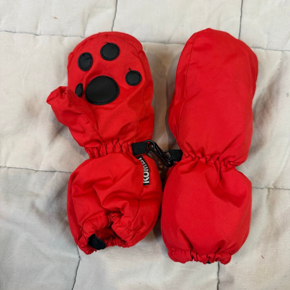 Kombi Red Black Bear Paw Mitt Mittens w Thumb Child S Small 2 3 2T 3T